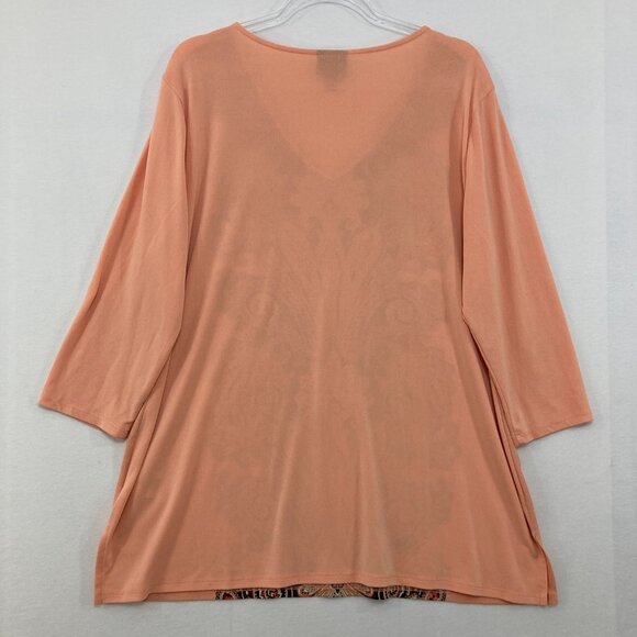 JM Collection size XL Orange Multi Color Abstract V neck Stretch Knit Tunic - Picture 9 of 10